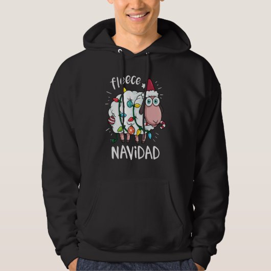 Fleece Feliz Navidad Cute Sheep Kerstmis Hoodie (Voorkant)