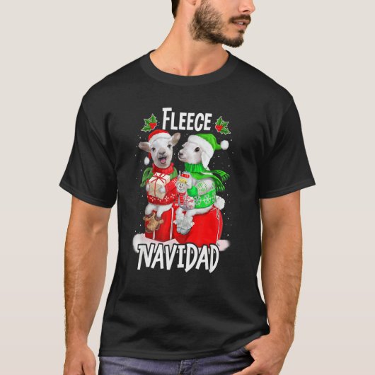 Fleece Feliz Navidad Cute Sheep Kerstmis T-shirt (Voorkant)