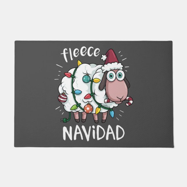Fleece Feliz Navidad Funny Cute Sheep Kerstmis Deurmat (Voorkant)