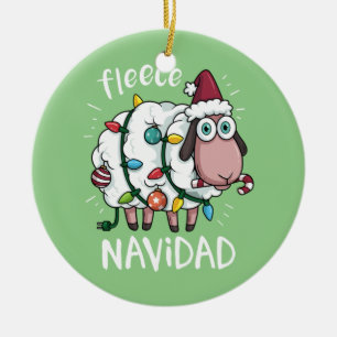 Fleece Feliz Navidad Funny Cute Sheep Kerstmis Keramisch Ornament