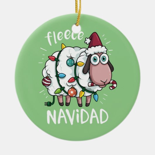 Fleece Feliz Navidad Funny Cute Sheep Kerstmis Keramisch Ornament (Voorkant)