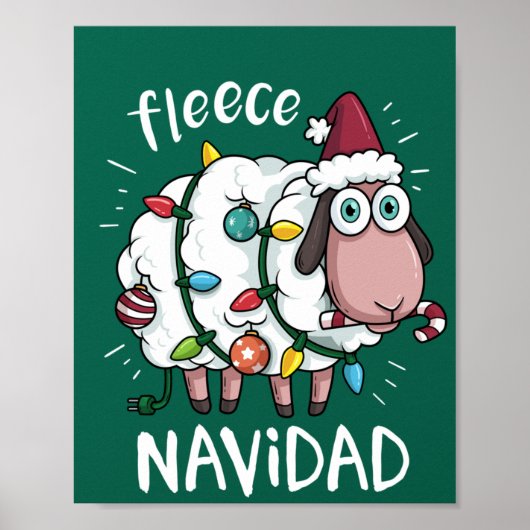 Fleece Feliz Navidad Funny Cute Sheep Kerstmis Poster (Voorkant)