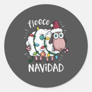 Fleece Feliz Navidad Funny Cute Sheep Kerstmis Ronde Sticker