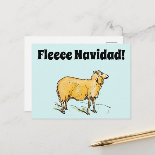 Fleece Feliz Navidad Grappige Kerstmis Schaap Joke Briefkaart (Voorkant / Achterkant in situ)