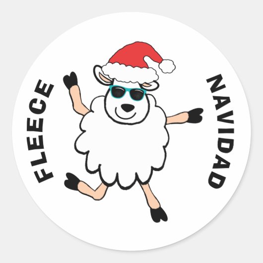 Fleece Feliz Navidad Schaap Kerstmis Ronde Sticker (Voorkant)