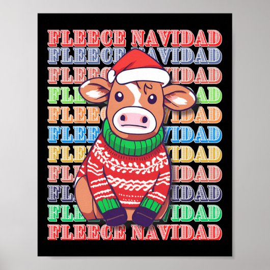 Fleece Feliz Navidad - Schattigee Xmas Koe - Funny Poster (Voorkant)