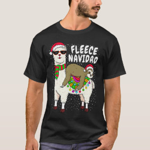 Fleece Feliz Navidad Sloth Riding Llama Kerstmis T-shirt