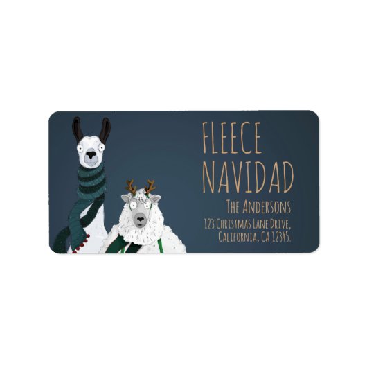 ‘Fleece Navidad’ Chic Funny Fun Llama & Sheep  Etiket (Voorkant)