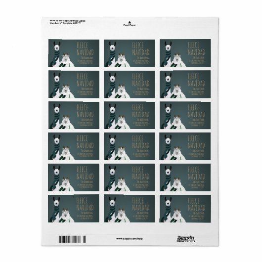 Fleece Navidad Chic Funny Quirky Llama & Sheep Pun Etiket (Full Sheet)