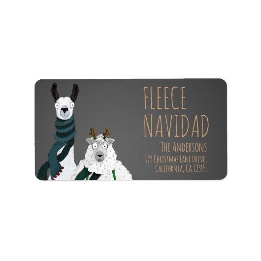 Fleece Navidad Chic Funny Quirky Llama & Sheep Pun Etiket (Voorkant)