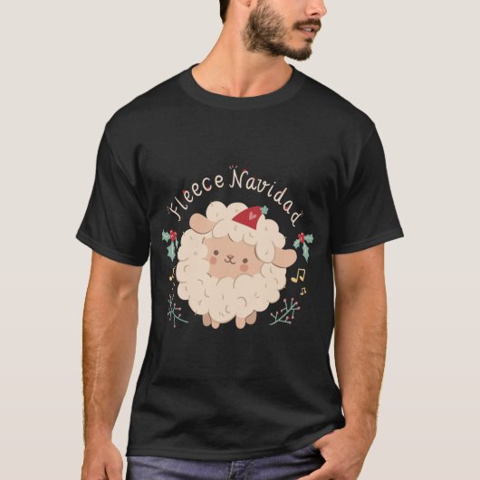 Fleece Navidad, Cute Kerstmis Sheep T-shirt (Voorkant)