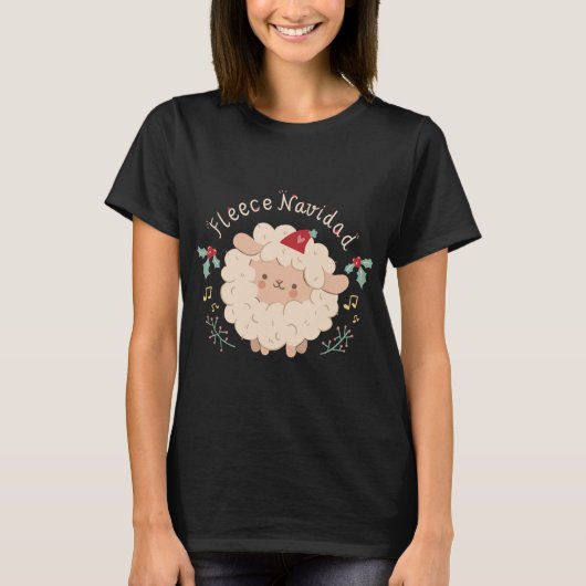 Fleece Navidad, Cute Kerstmis Sheep T-shirt (Voorkant)