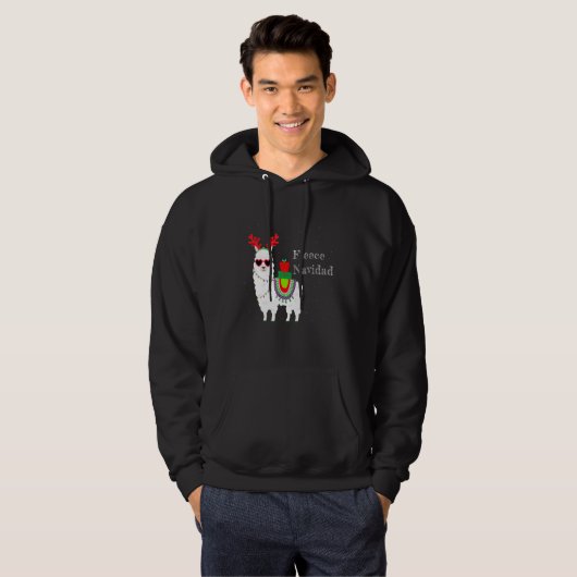 Fleece Navidad Feliz Llama Cute Alpaca Kersta Hoodie (Voorkant volledig)