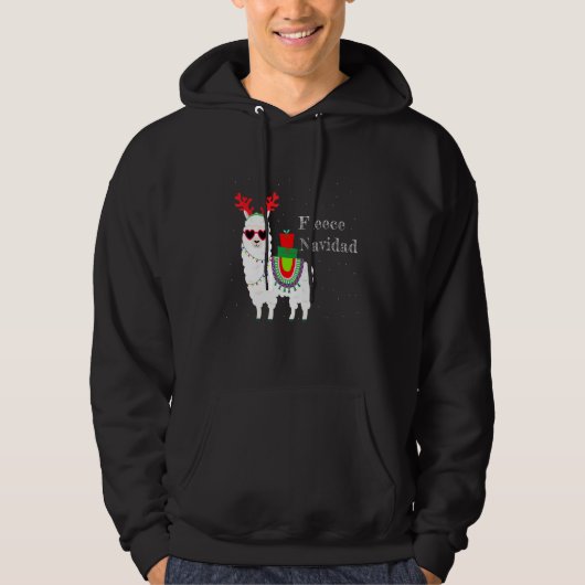 Fleece Navidad Feliz Llama Cute Alpaca Kersta Hoodie (Voorkant)