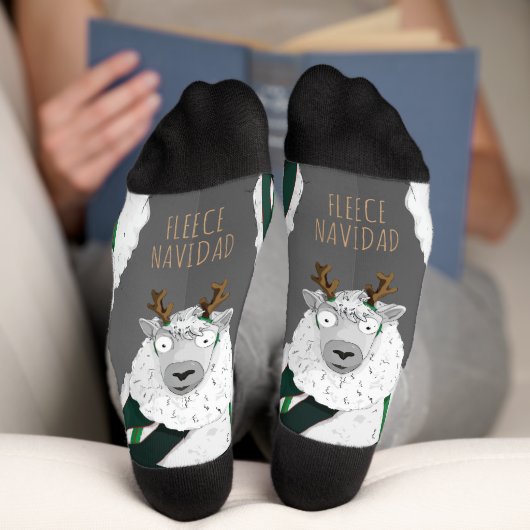 “Fleece Navidad” Festieve Grappige Schapen Slogan Sokken (Onderkant)