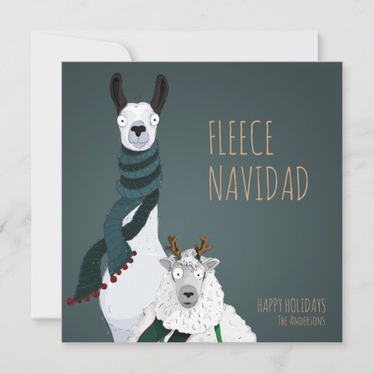 “Fleece Navidad” Funny Chic Quirky Punny Feestdagenkaart (Voorkant)