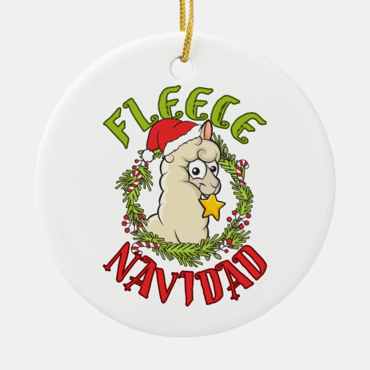 Fleece Navidad Grappige Alpaca Kerstmis Keramisch Ornament (Voorkant)