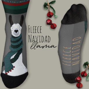 “Fleece Navidad” Grappige Chic Grijze Lama Sokken