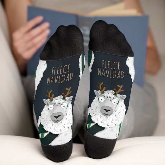 “Fleece Navidad” Grappige Festive Blauwe Schaap  Sokken (Onderkant)