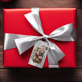 Fleece Navidad Grijs Schaap Foto Kerstcadeau Label Cadeaulabel