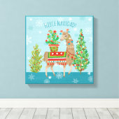 Fleece Navidad | Grote kerstdagen met Llamas Canvas Afdruk (Insitu (Houten vloer))