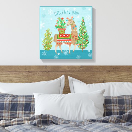 Fleece Navidad | Grote kerstdagen met Llamas Canvas Afdruk (Insitu (Slaapkamer))