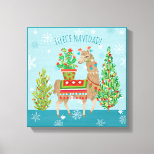 Fleece Navidad Grote kerstdagen met Llamas Canvas Afdruk
