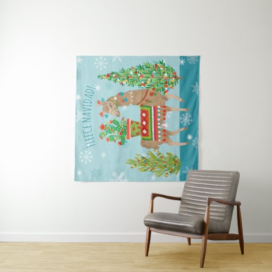 Fleece Navidad | Grote kerstdagen met Llamas Wandkleed (In situ)