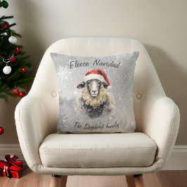 Fleece Navidad Holiday Grey Red Sheep Sierkussen