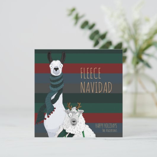 "Fleece Navidad" | Lama & Schaap Grappige woordspe Feestdagenkaart (Staand voorkant)