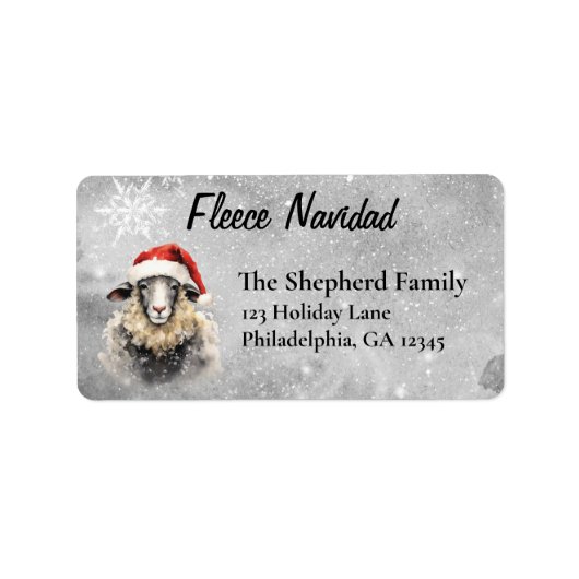 Fleece Navidad Santa Sheep Kerstadres Label (Voorkant)