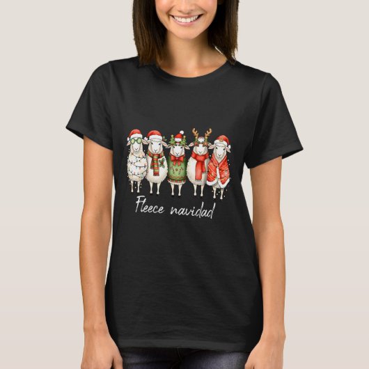 Fleece Navidad Sheep Christmas Lights Dinner Famil T-shirt (Voorkant)