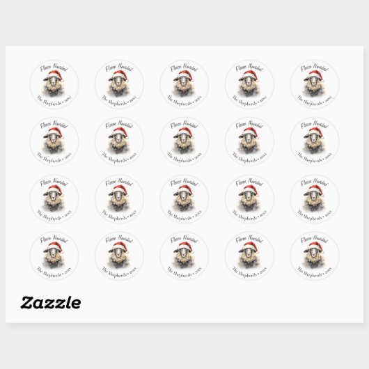 Fleece Navidad Sheep Christmas Ronde Sticker (Vel)