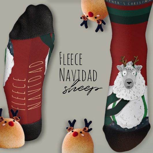 “Fleece Navidad” Sheep Funny Fun Festive Red  Sokken