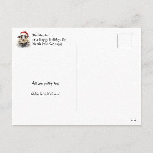 Fleece Navidad Sheep Photo Holiday Briefkaart (Achterkant)