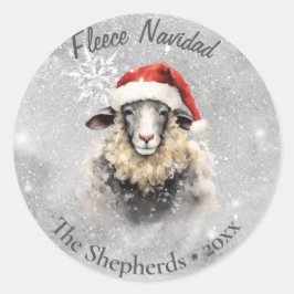 Fleece Navidad Sheep Snowy Christmas Ronde Sticker