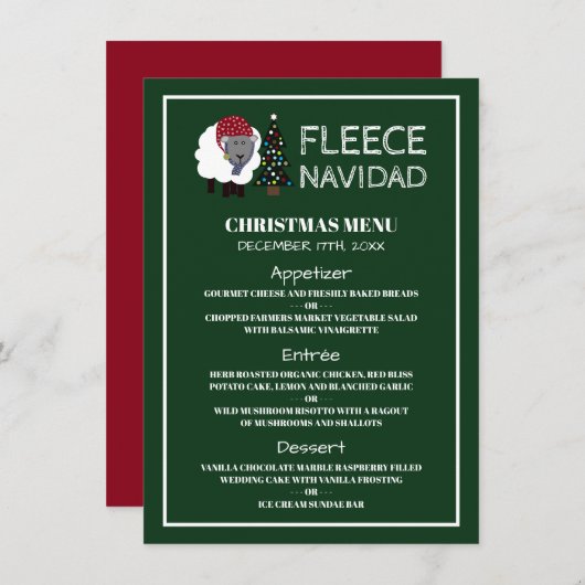 Fleece Navidad, Spaanse stijl Kerstmenu Kaart (Voorkant / Achterkant)