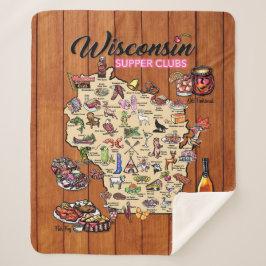 Fleece Sherpa Throw - Wisconsin Supper Club Map
