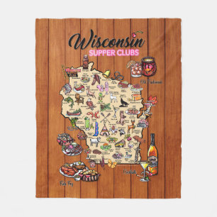 Fleece Throw - Wisconsin Supper Club Map