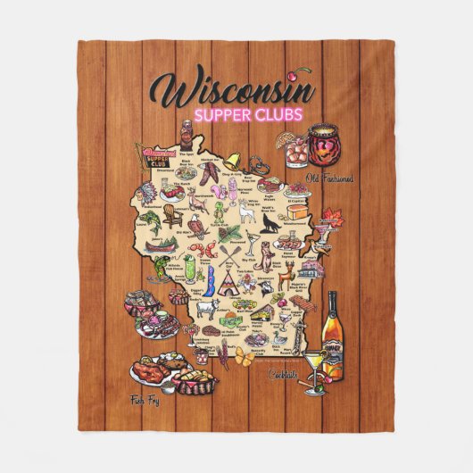 Fleece Throw - Wisconsin Supper Club Map (Voorkant)