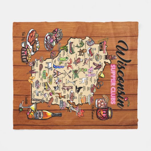 Fleece Throw - Wisconsin Supper Club Map  (Voorkant (Horizontaal))