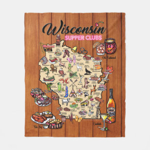 Fleece Throw - Wisconsin Supper Club Map  Deken