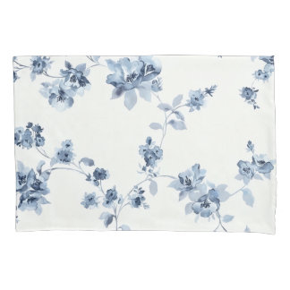 Fleecedecke mit blauem Blumem-Print Kussensloop