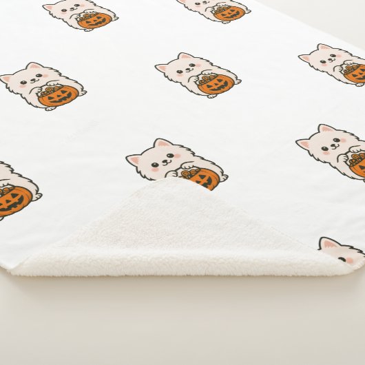 Fleecedeken Halloween – Schattige Pomeranian Sherpa Deken (3/4)