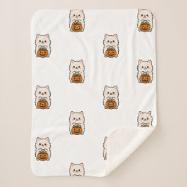 Fleecedeken Halloween – Schattige Pomeranian Sherpa Deken