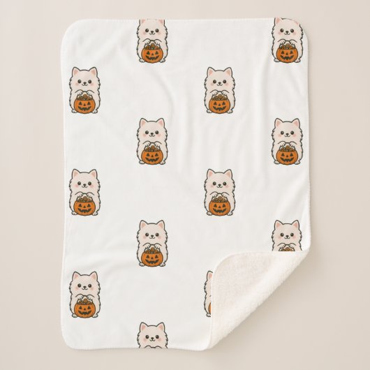 Fleecedeken Halloween – Schattige Pomeranian Sherpa Deken (Voorkant)