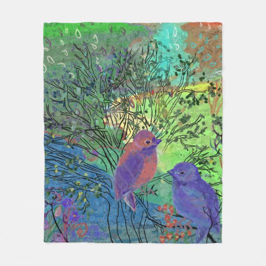 Fleecedeken op basis van natuur met vogeltjes fleece deken (Voorkant)