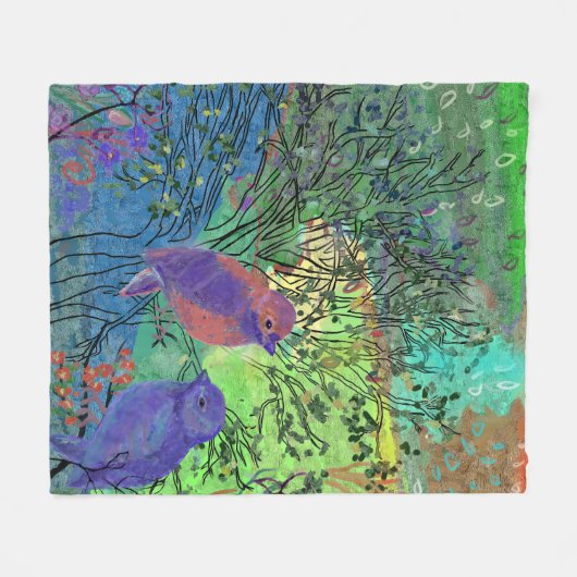 Fleecedeken op basis van natuur met vogeltjes fleece deken (Voorkant (Horizontaal))