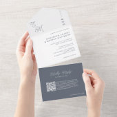 Fleet Grey | Minimalistische Monogram Huwelijk QR  All In One Uitnodiging (Afscheurbaar)