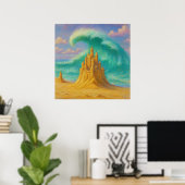 Fleeting Sand Castle - Pastel schilderstijl kunst Poster (Thuiskantoor)